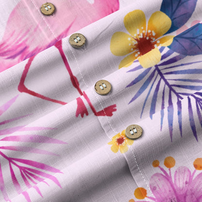 "Pink Flamingo Carnival" Hawaiian Shirt - 100% Cotton