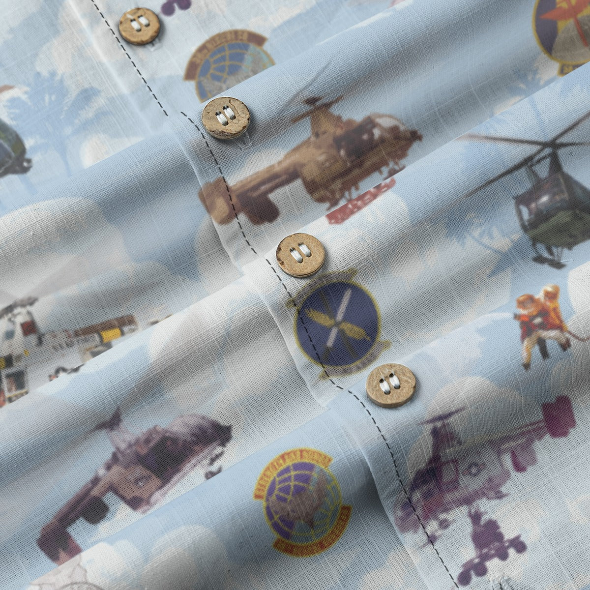 HH-43 "Huskie" Hawaiian Shirt – Cotton Edition | PEDRO-Inspired Vintage Aviation Vibes - Blue