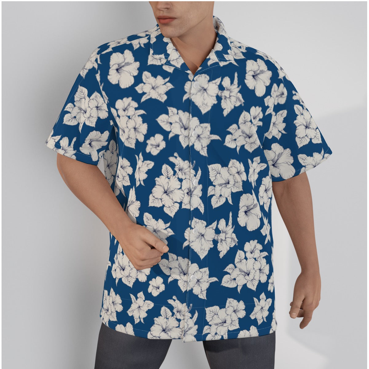 "Classic White Hibiscus" Hawaiian Shirt - Cotton