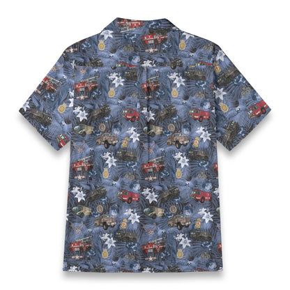Hawaiian Shirt - "The Goodfellow Era ARFF Trucks" - Blue 100% Cotton