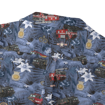 Hawaiian Shirt - "The Goodfellow Era ARFF Trucks" - Blue 100% Cotton