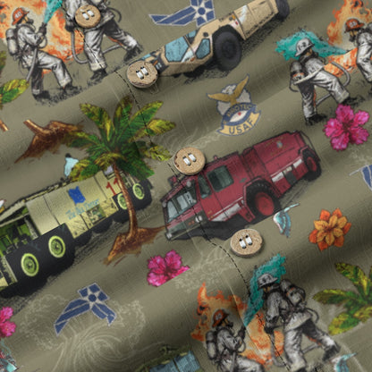 Air Force Firefighters Fundraiser Hawaiian Shirt by Island Vibes For Life - OD Green