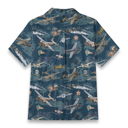 "B-25 Mitchell Tribute" Hawaiian Shirt 100%  Cotton - Blue
