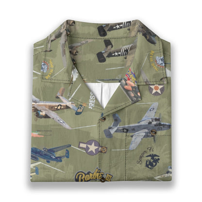 "B-25 Mitchell Tribute" Hawaiian Shirt 100%  Cotton - Olive