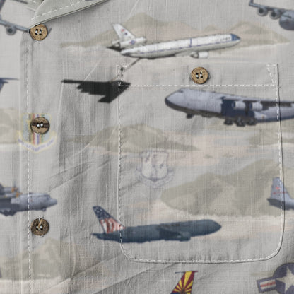 "Air Mobility Command " Tribute Hawaiian Shirt, Beige 100% Cotton!