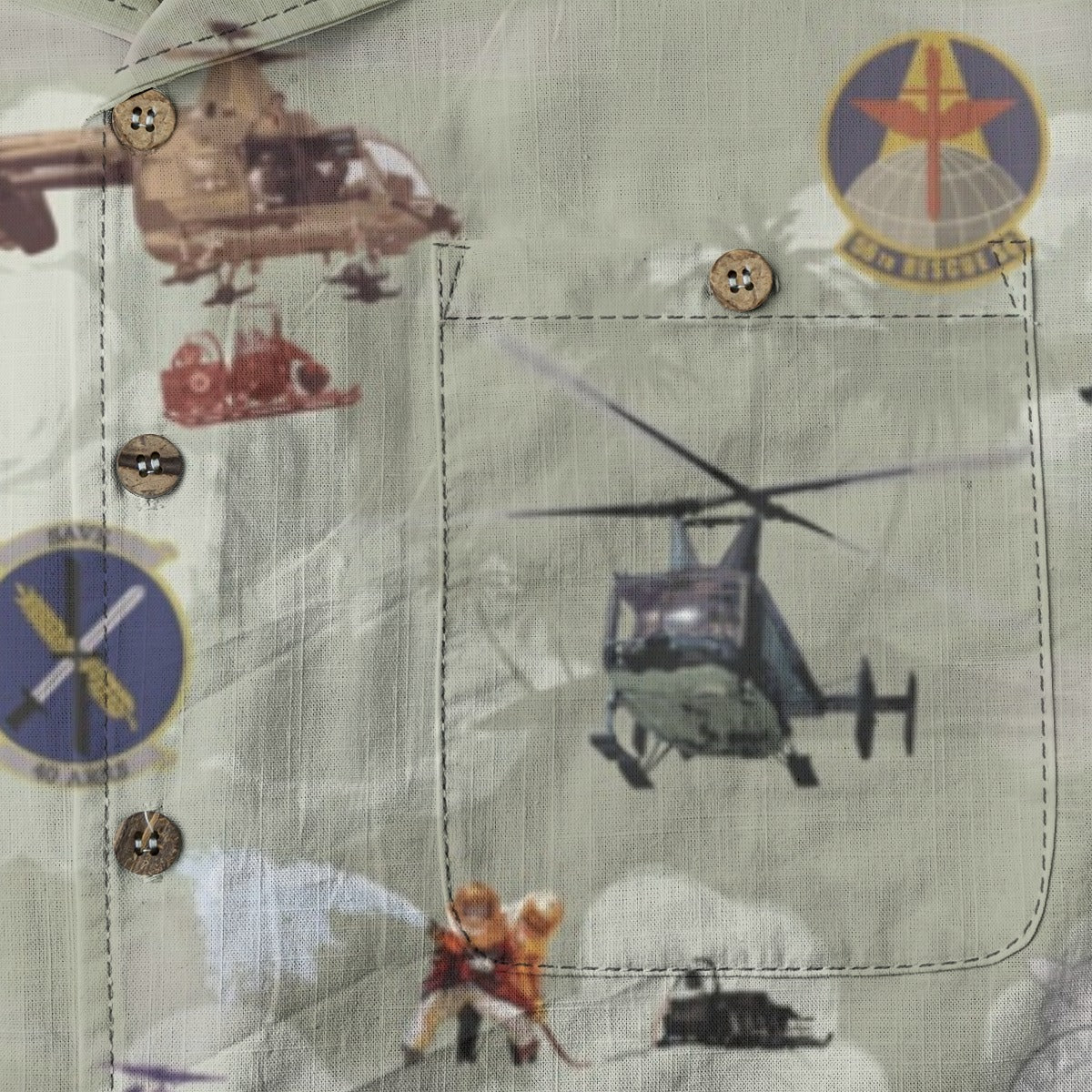 HH-43 "Huskie" Hawaiian Shirt – Cotton Edition | PEDRO-Inspired Vintage Aviation Vibes - OD Green