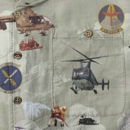 HH-43 "Huskie" Hawaiian Shirt – Cotton Edition | PEDRO-Inspired Vintage Aviation Vibes - OD Green