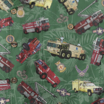 Hawaiian Shirt - "Chanute Era Crash Trucks" - Green 100% Cotton
