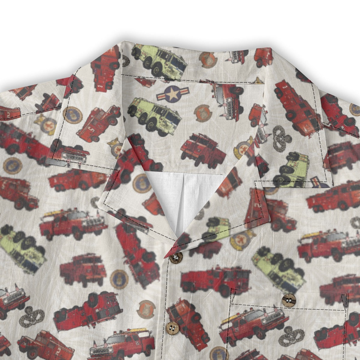 Hawaiian Shirt - "Vietnam Era Crash Trucks" - White 100% Cotton