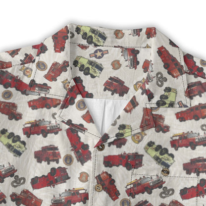 Hawaiian Shirt - "Vietnam Era Crash Trucks" - White 100% Cotton