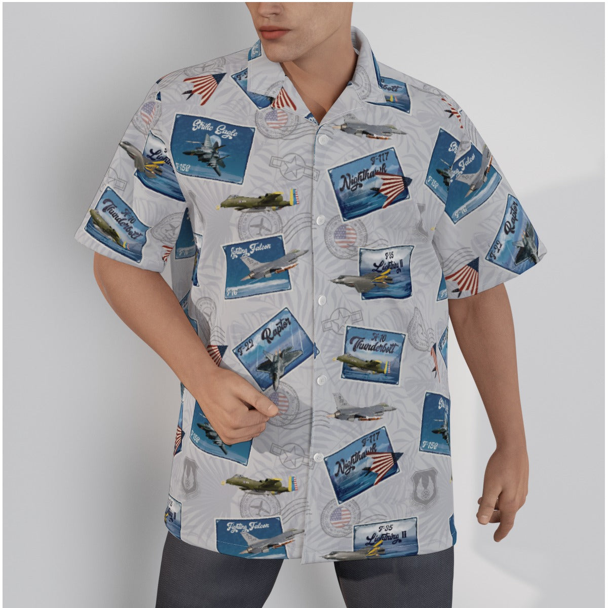 Hawaiian Shirt - Tribute to Current Fighter Jets of the US Air Force - White