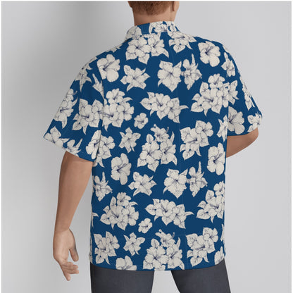 "Classic White Hibiscus" Hawaiian Shirt - Cotton