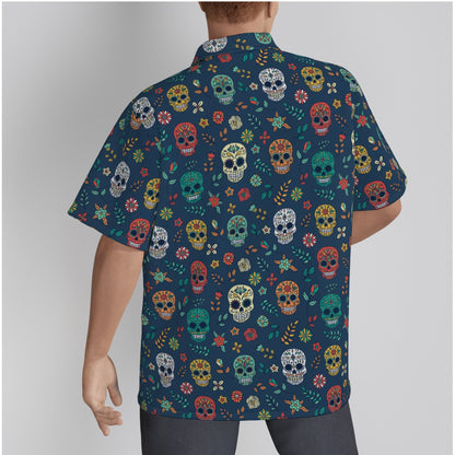 "Midnight Sugar Skulls" Cotton Button-Up Shirt