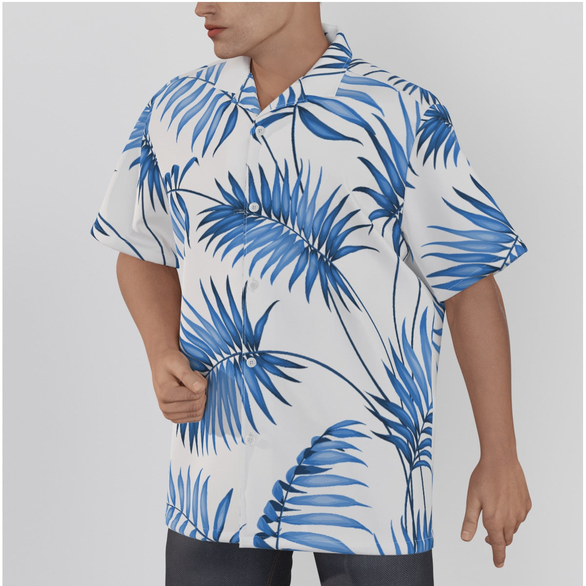 "Sapphire Palm Serenity" Hawaiian Shirt - Cotton