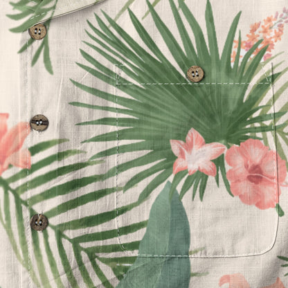 "Hibiscus Palm Oasis" Hawaiian Shirt - 100% Cotton
