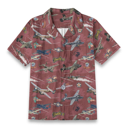 "B-25 Mitchell Tribute" Hawaiian Shirt 100%  Cotton - Red