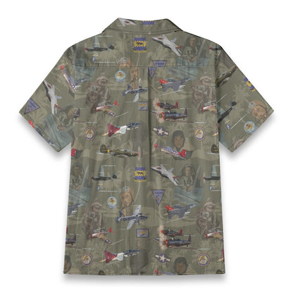 "Tuskegee Airmen" Hawaiian Tribute Shirt Green 100%  Cotton
