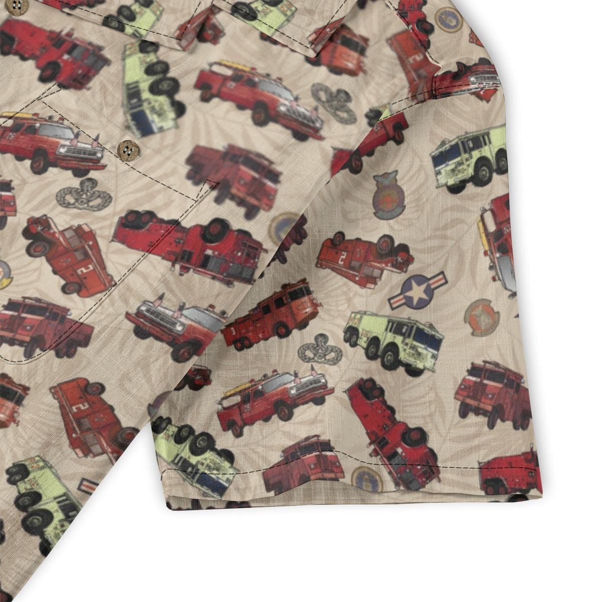 Hawaiian Shirt - "Vietnam Era Crash Trucks" - Beige 100% Cotton