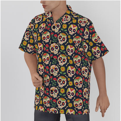 "Sugar Skull Fiesta" Cotton Button-Up Shirt