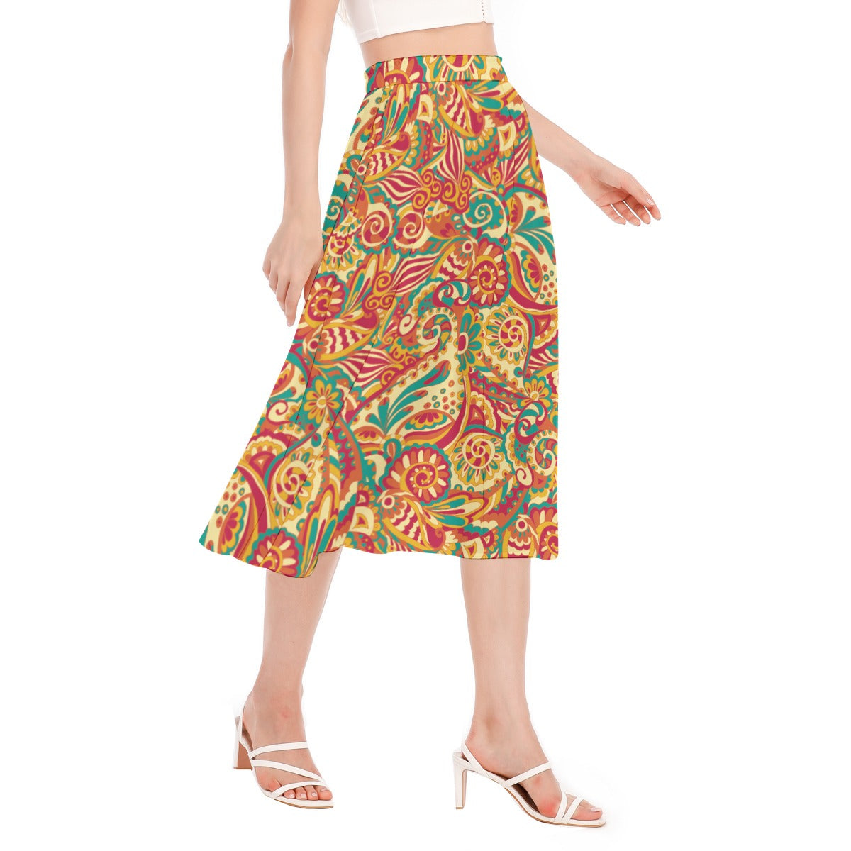 "Sunset Swirl Paisley"  Women's Long Section Chiffon Skirt