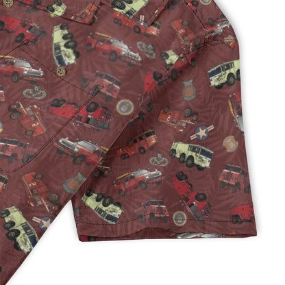 Hawaiian Shirt - "Vietnam Era Crash Trucks" - Red 100% Cotton
