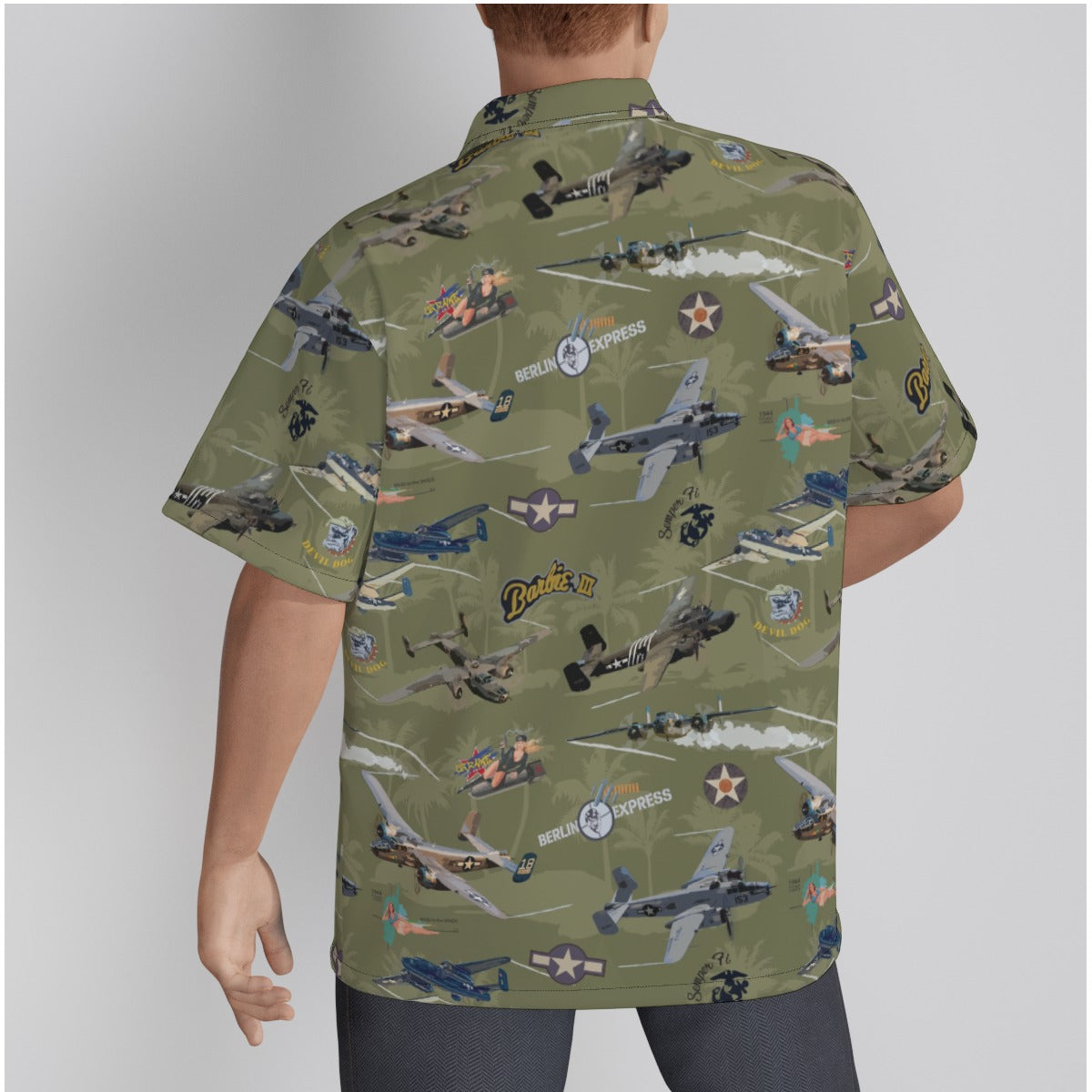 "B-25 Mitchell Tribute" Hawaiian Shirt Cotton - Olive