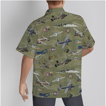 "B-25 Mitchell Tribute" Hawaiian Shirt Cotton - Olive