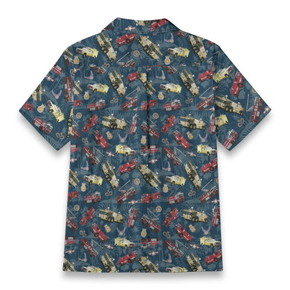 Hawaiian Shirt - "Chanute Era Crash Trucks" - Dark Blue 100% Cotton