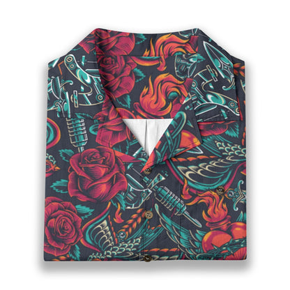 "Tattoos 'N Hearts" 100% Cotton Button-Up Shirt