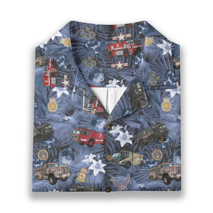 Hawaiian Shirt - "The Goodfellow Era ARFF Trucks" - Blue 100% Cotton