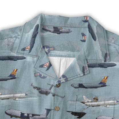 "Air Mobility Command " Tribute Hawaiian Shirt, Blue 100% Cotton!