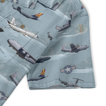 "Air Mobility Command " Tribute Hawaiian Shirt, Blue 100% Cotton!