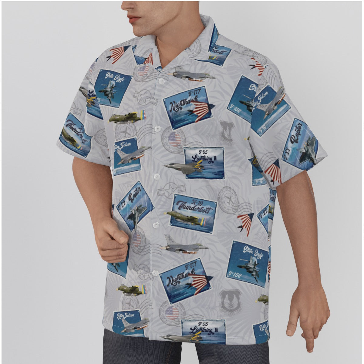 Hawaiian Shirt - Tribute to Current Fighter Jets of the US Air Force - White