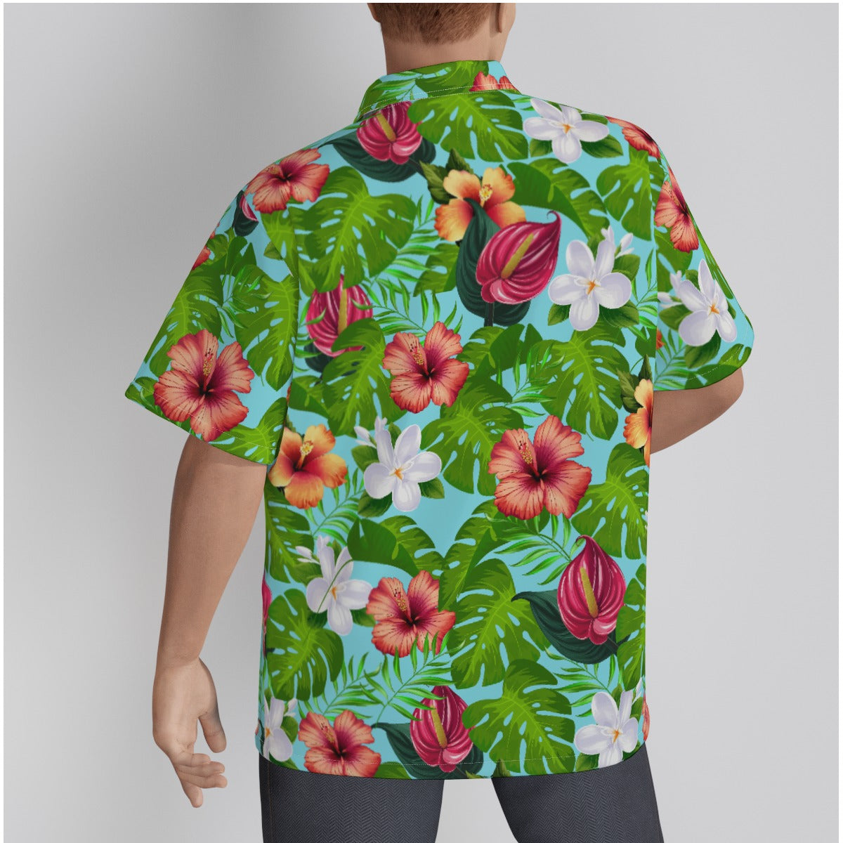 "Jungle Odyssey: Celadon Blue" Hawaiian Shirt - Cotton