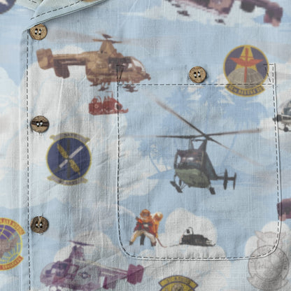 HH-43 "Huskie" Hawaiian Shirt – Cotton Edition | PEDRO-Inspired Vintage Aviation Vibes - Blue