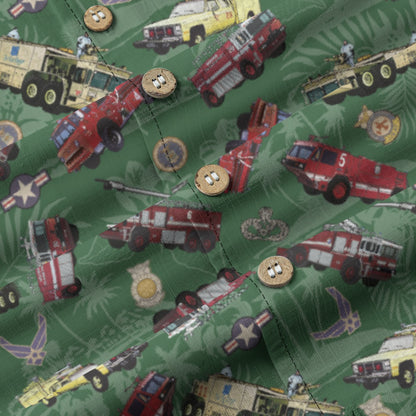 Hawaiian Shirt - "Chanute Era Crash Trucks" - Green 100% Cotton
