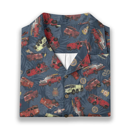 Hawaiian Shirt - "Vietnam Era Crash Trucks" - Dark Blue 100% Cotton