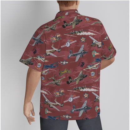 "B-25 Mitchell Tribute" Hawaiian Shirt Cotton - Red