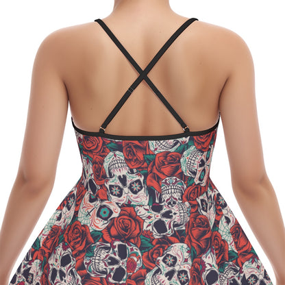 "Dia de Muertos in Roses" Women‘s Cross Cami Dress