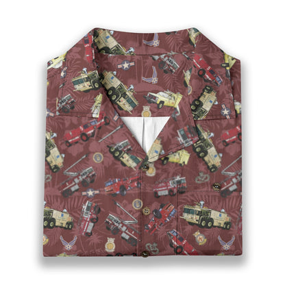 Hawaiian Shirt - "Chanute Era Crash Trucks" - Red 100% Cotton