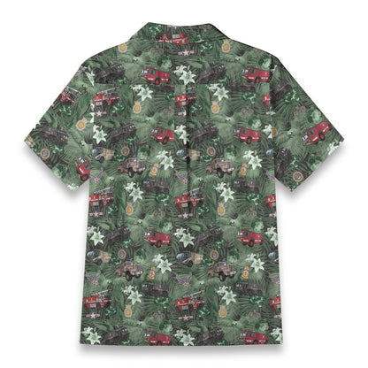 Hawaiian Shirt - "The Goodfellow Era ARFF Trucks" - Green100% Cotton
