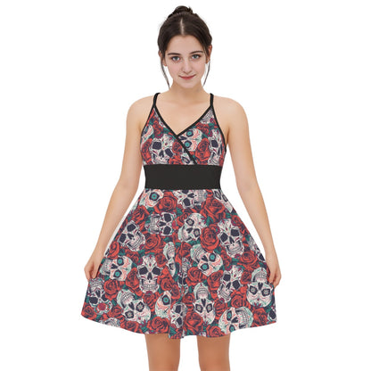 "Dia de Muertos in Roses" Women‘s Cross Cami Dress
