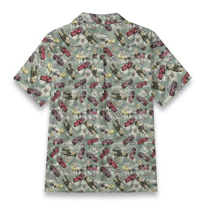Hawaiian Shirt - "Chanute Era Crash Trucks" - Light Green 100% Cotton