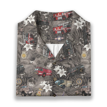 Hawaiian Shirt - "The Goodfellow Era ARFF Trucks" - Black 100% Cotton