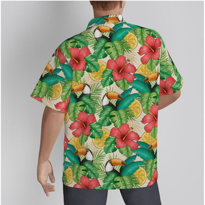 "Toucans Hiding in Hibiscus" Hawaiian Shirt - Cotton