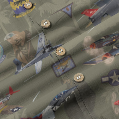 "Tuskegee Airmen" Hawaiian Tribute Shirt Green 100%  Cotton