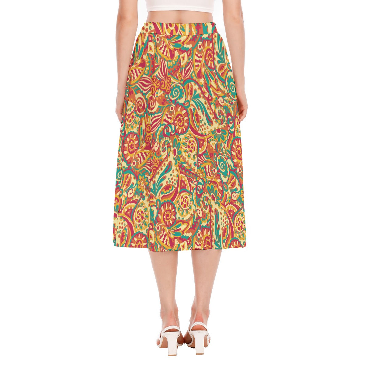 "Sunset Swirl Paisley"  Women's Long Section Chiffon Skirt