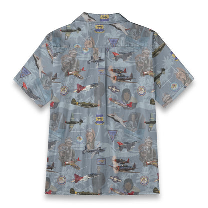 "Tuskegee Airmen" Hawaiian Tribute Shirt Blue 100%  Cotton