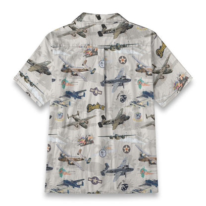 "B-25 Mitchell Tribute" Hawaiian Shirt 100%  Cotton - White