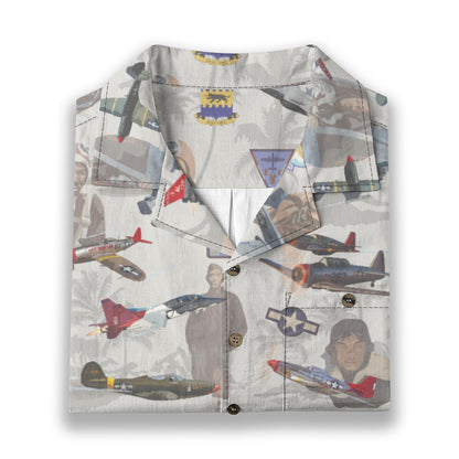 "Tuskegee Airmen" Hawaiian Tribute Shirt Beige 100%  Cotton